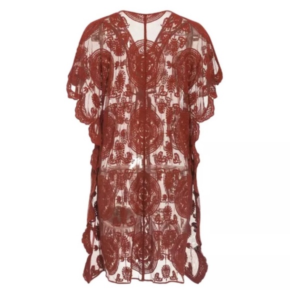 SOLD OUT Bohemian Rust Scalloped Lace Embroidered Cover Up - Picture 4 of 8